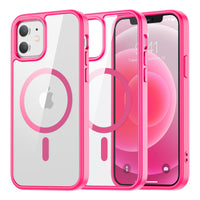 SUPFINE Magnetic for iPhone 13 case & iPhone 14 case, [Compatible with MagSafe][Clear Hard Back with Soft TPU Frame][12FT Military Grade Drop Protection] Shockproof Phone Case,Clear Pink - 7DAY'S