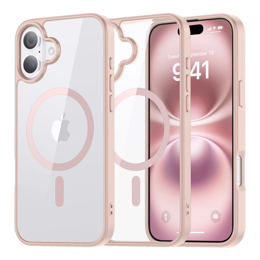 SUPFINE Magnetic for iPhone 13 case & iPhone 14 case, [Compatible with MagSafe][Clear Hard Back with Soft TPU Frame][12FT Military Grade Drop Protection] Shockproof Phone Case,Clear Pink - 7DAY'S