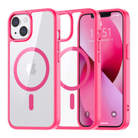 SUPFINE Magnetic for iPhone 13 case & iPhone 14 case, [Compatible with MagSafe][Clear Hard Back with Soft TPU Frame][12FT Military Grade Drop Protection] Shockproof Phone Case,Clear Pink - 7DAY'S