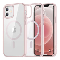 SUPFINE Magnetic for iPhone 13 case & iPhone 14 case, [Compatible with MagSafe][Clear Hard Back with Soft TPU Frame][12FT Military Grade Drop Protection] Shockproof Phone Case,Clear Pink - 7DAY'S