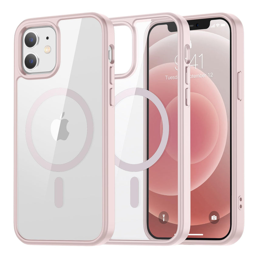 SUPFINE Magnetic for iPhone 13 case & iPhone 14 case, [Compatible with MagSafe][Clear Hard Back with Soft TPU Frame][12FT Military Grade Drop Protection] Shockproof Phone Case,Clear Pink - 7DAY'S