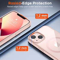 SUPFINE Magnetic for iPhone 13 case & iPhone 14 case, [Compatible with MagSafe][Clear Hard Back with Soft TPU Frame][12FT Military Grade Drop Protection] Shockproof Phone Case,Clear Pink - 7DAY'S