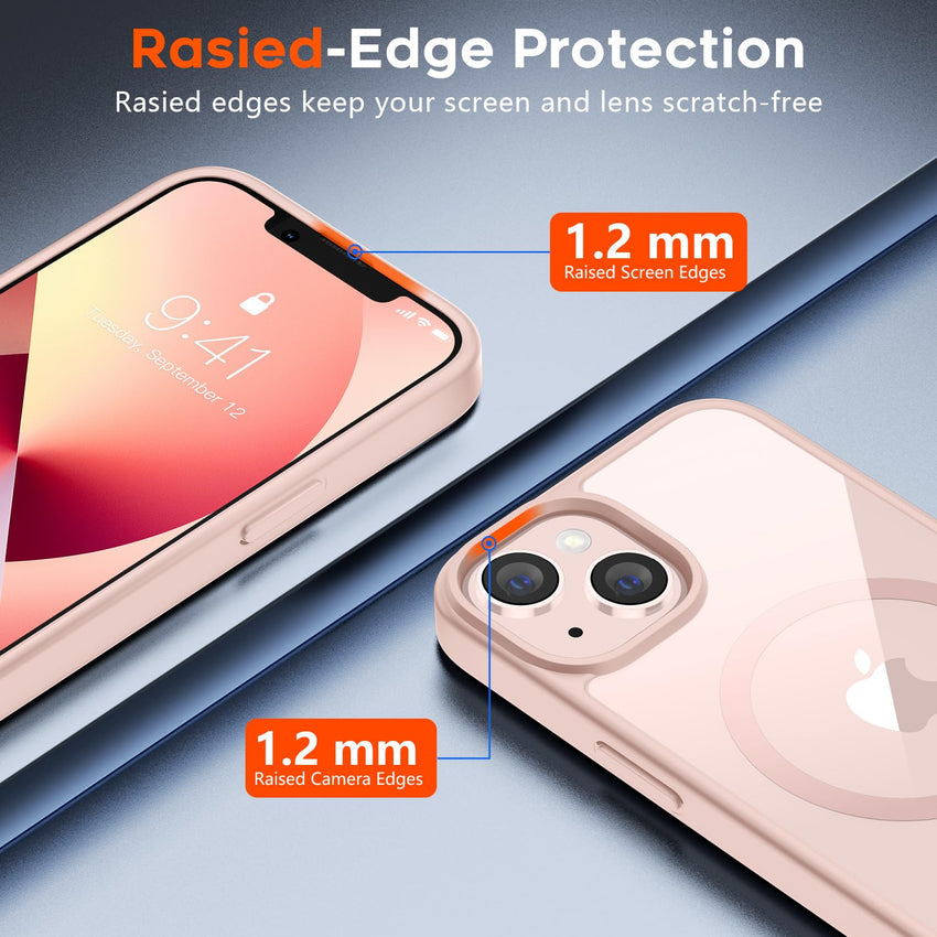 SUPFINE Magnetic for iPhone 13 case & iPhone 14 case, [Compatible with MagSafe][Clear Hard Back with Soft TPU Frame][12FT Military Grade Drop Protection] Shockproof Phone Case,Clear Pink - 7DAY'S