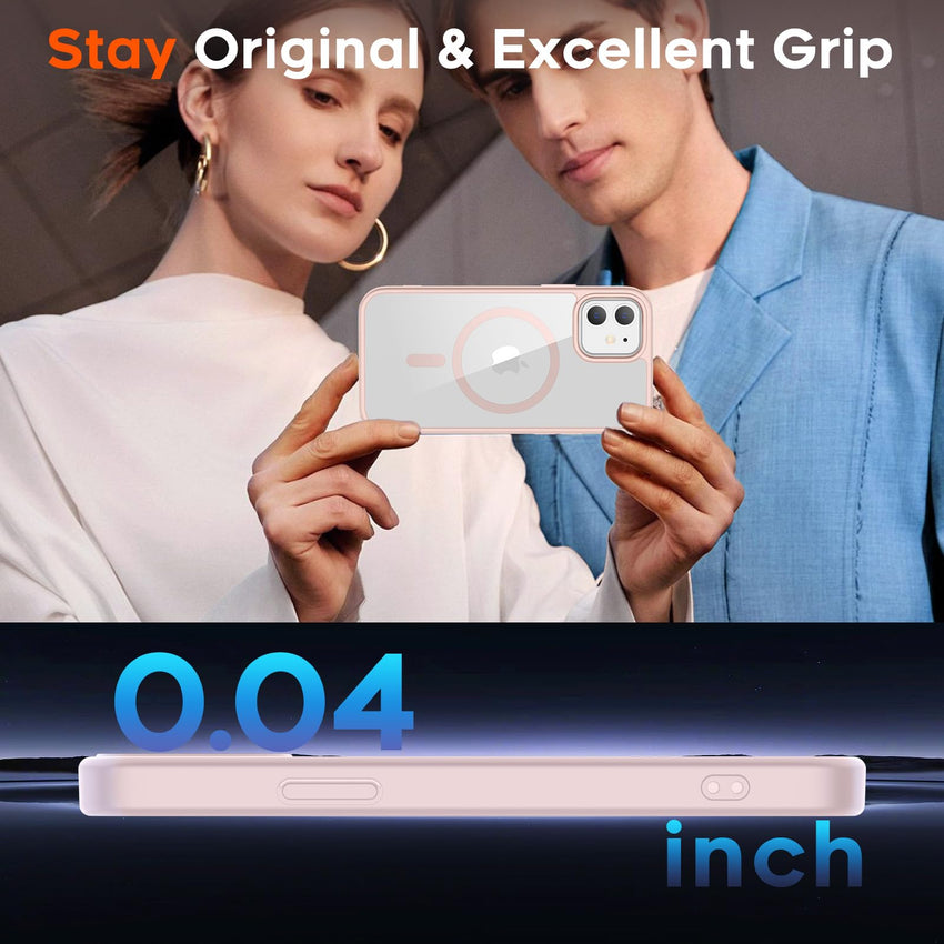 SUPFINE Magnetic for iPhone 13 case & iPhone 14 case, [Compatible with MagSafe][Clear Hard Back with Soft TPU Frame][12FT Military Grade Drop Protection] Shockproof Phone Case,Clear Pink - 7DAY'S
