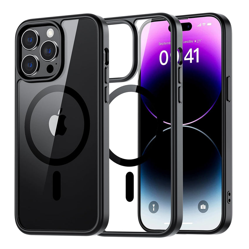 SUPFINE Magnetic for iPhone 13 case & iPhone 14 case, [Compatible with MagSafe][Clear Hard Back with Soft TPU Frame][12FT Military Grade Drop Protection] Shockproof Phone Case,Clear Pink - 7DAY'S