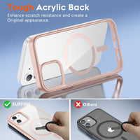 SUPFINE Magnetic for iPhone 13 case & iPhone 14 case, [Compatible with MagSafe][Clear Hard Back with Soft TPU Frame][12FT Military Grade Drop Protection] Shockproof Phone Case,Clear Pink - 7DAY'S