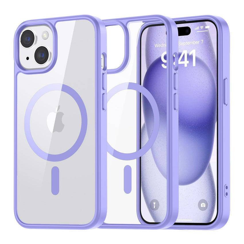 SUPFINE Magnetic for iPhone 13 case & iPhone 14 case, [Compatible with MagSafe][Clear Hard Back with Soft TPU Frame][12FT Military Grade Drop Protection] Shockproof Phone Case,Clear Pink - 7DAY'S