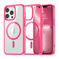 SUPFINE Magnetic for iPhone 13 case & iPhone 14 case, [Compatible with MagSafe][Clear Hard Back with Soft TPU Frame][12FT Military Grade Drop Protection] Shockproof Phone Case,Clear Pink - 7DAY'S