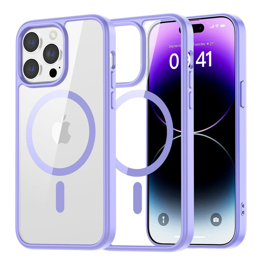 SUPFINE Magnetic for iPhone 13 case & iPhone 14 case, [Compatible with MagSafe][Clear Hard Back with Soft TPU Frame][12FT Military Grade Drop Protection] Shockproof Phone Case,Clear Pink - 7DAY'S