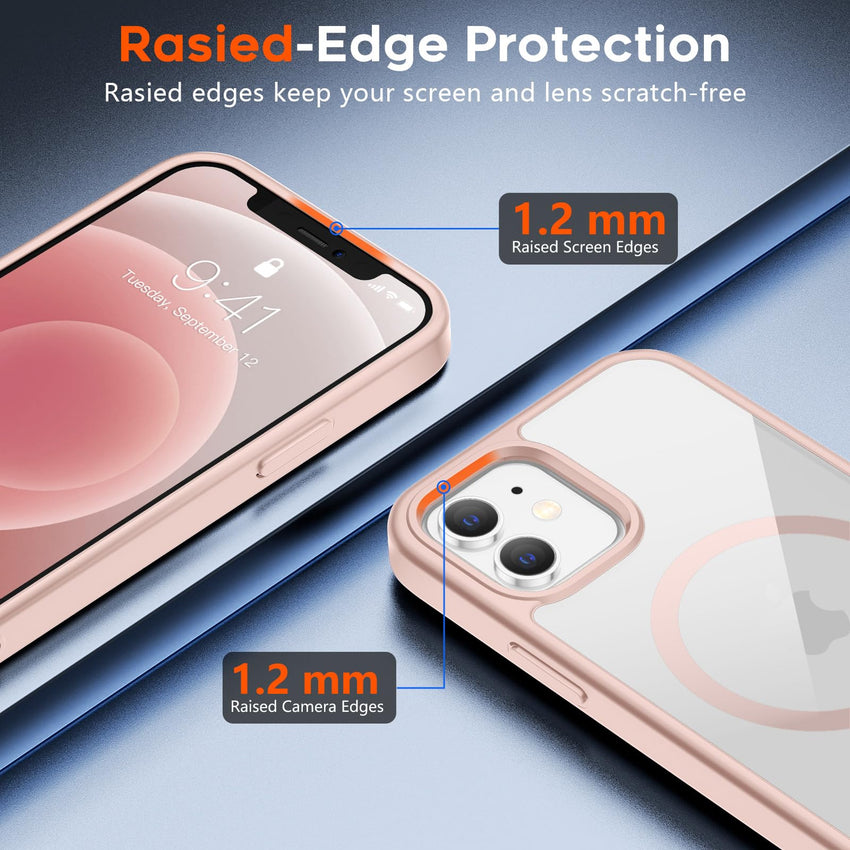 SUPFINE Magnetic for iPhone 13 case & iPhone 14 case, [Compatible with MagSafe][Clear Hard Back with Soft TPU Frame][12FT Military Grade Drop Protection] Shockproof Phone Case,Clear Pink - 7DAY'S