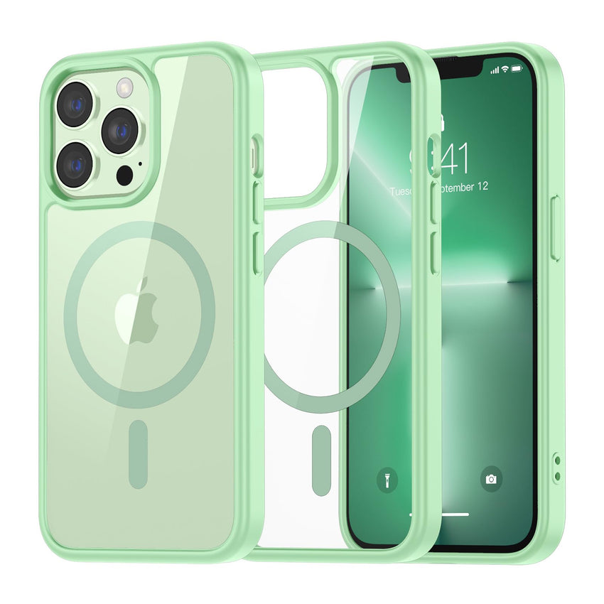 SUPFINE Magnetic for iPhone 13 case & iPhone 14 case, [Compatible with MagSafe][Clear Hard Back with Soft TPU Frame][12FT Military Grade Drop Protection] Shockproof Phone Case,Clear Pink - 7DAY'S