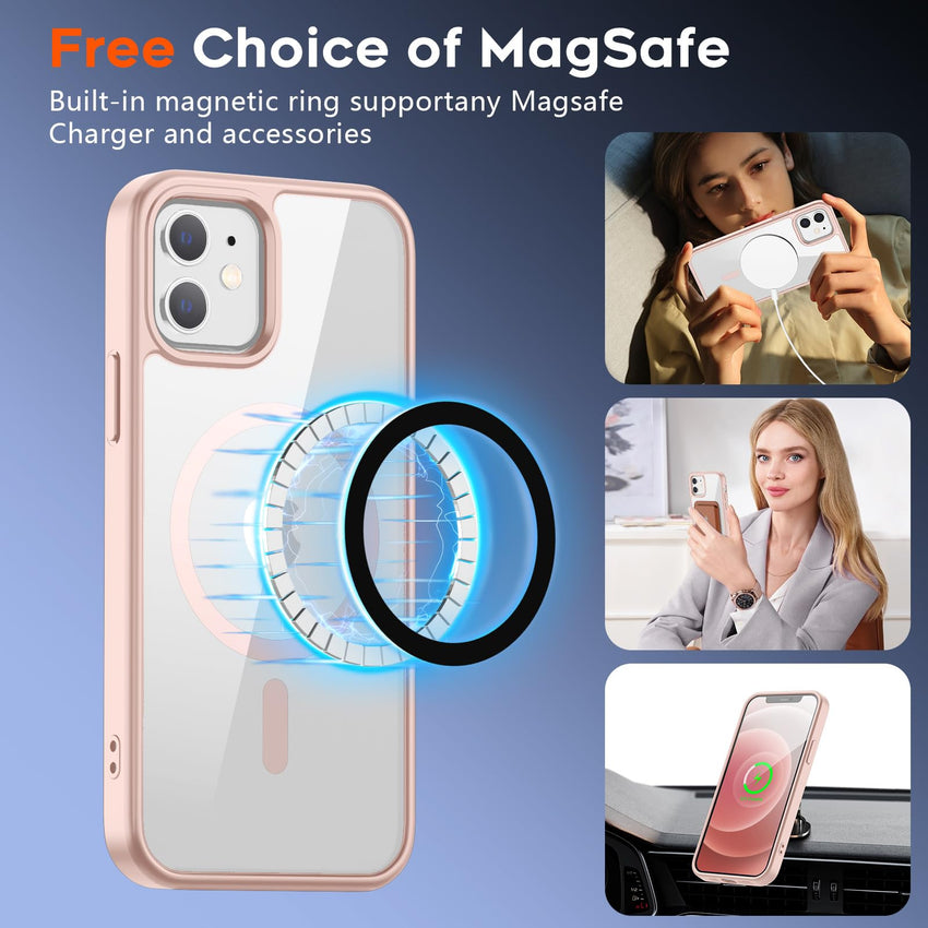 SUPFINE Magnetic for iPhone 13 case & iPhone 14 case, [Compatible with MagSafe][Clear Hard Back with Soft TPU Frame][12FT Military Grade Drop Protection] Shockproof Phone Case,Clear Pink - 7DAY'S