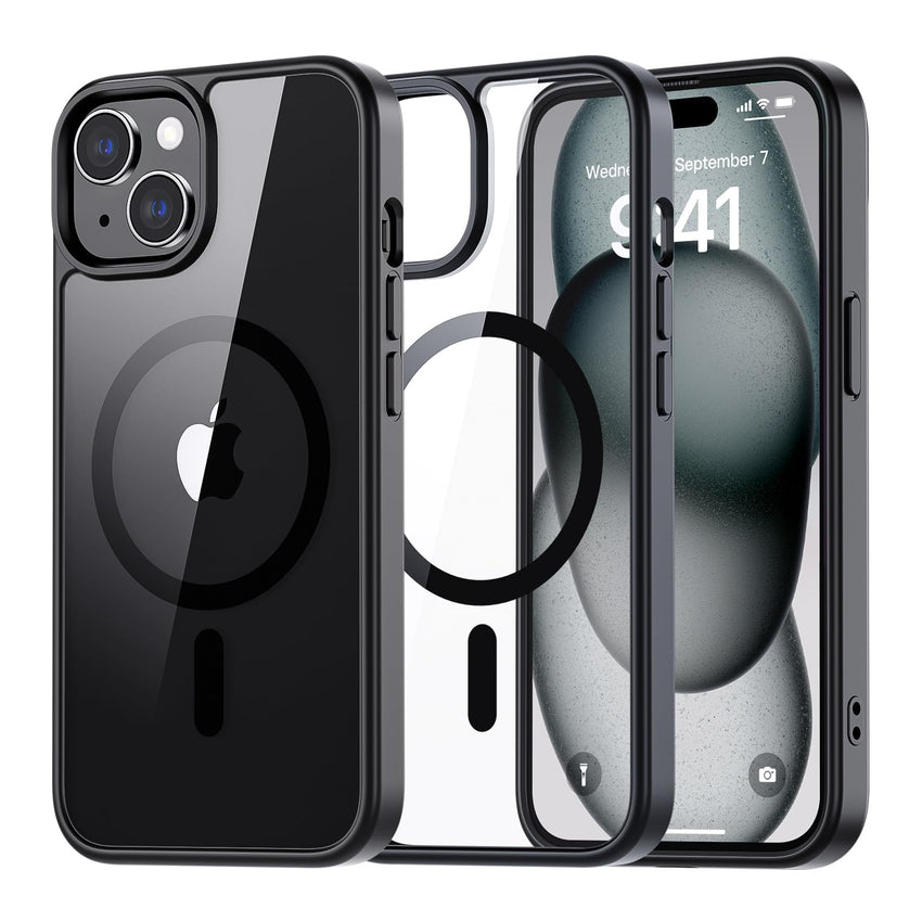 SUPFINE Magnetic for iPhone 13 case & iPhone 14 case, [Compatible with MagSafe][Clear Hard Back with Soft TPU Frame][12FT Military Grade Drop Protection] Shockproof Phone Case,Clear Pink - 7DAY'S