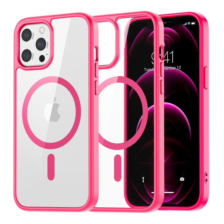 SUPFINE Magnetic for iPhone 13 case & iPhone 14 case, [Compatible with MagSafe][Clear Hard Back with Soft TPU Frame][12FT Military Grade Drop Protection] Shockproof Phone Case,Clear Pink - 7DAY'S