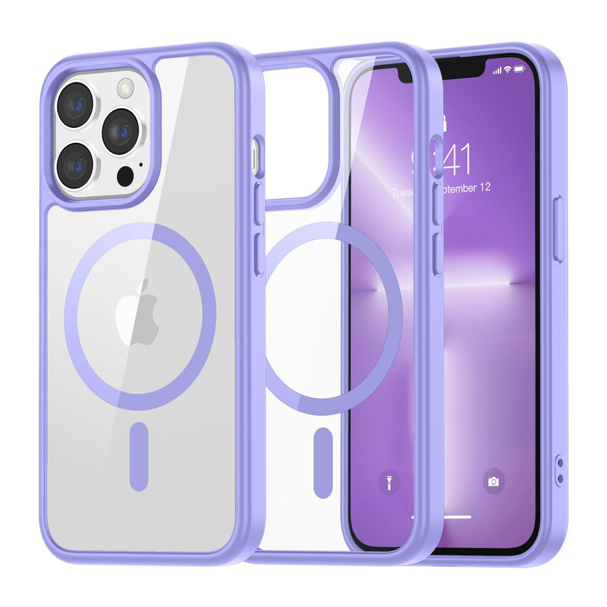 SUPFINE Magnetic for iPhone 13 case & iPhone 14 case, [Compatible with MagSafe][Clear Hard Back with Soft TPU Frame][12FT Military Grade Drop Protection] Shockproof Phone Case,Clear Pink - 7DAY'S