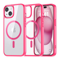 SUPFINE Magnetic for iPhone 13 case & iPhone 14 case, [Compatible with MagSafe][Clear Hard Back with Soft TPU Frame][12FT Military Grade Drop Protection] Shockproof Phone Case,Clear Pink - 7DAY'S