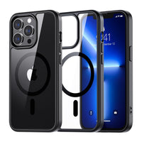 SUPFINE Magnetic for iPhone 13 case & iPhone 14 case, [Compatible with MagSafe][Clear Hard Back with Soft TPU Frame][12FT Military Grade Drop Protection] Shockproof Phone Case,Clear Pink - 7DAY'S