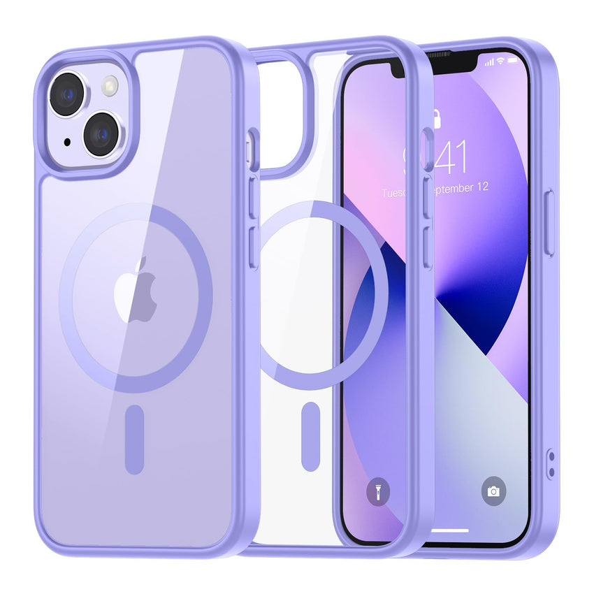 SUPFINE Magnetic for iPhone 13 case & iPhone 14 case, [Compatible with MagSafe][Clear Hard Back with Soft TPU Frame][12FT Military Grade Drop Protection] Shockproof Phone Case,Clear Pink - 7DAY'S