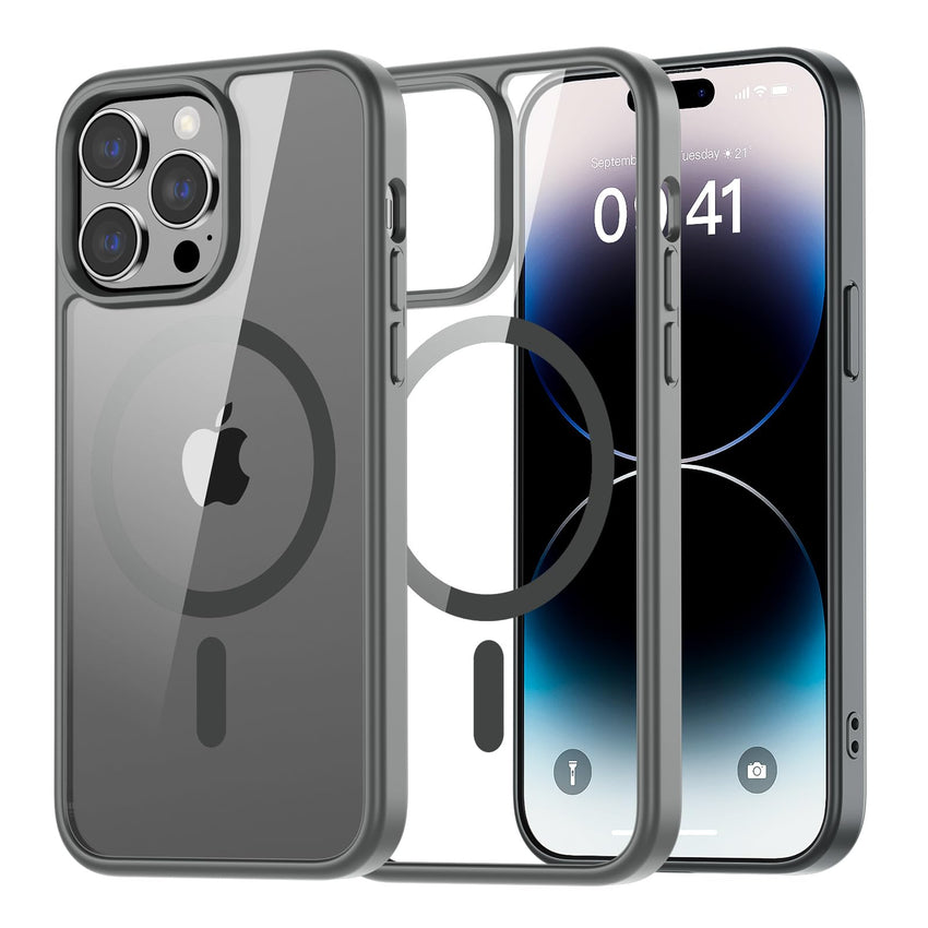 SUPFINE Magnetic for iPhone 13 case & iPhone 14 case, [Compatible with MagSafe][Clear Hard Back with Soft TPU Frame][12FT Military Grade Drop Protection] Shockproof Phone Case,Clear Pink - 7DAY'S
