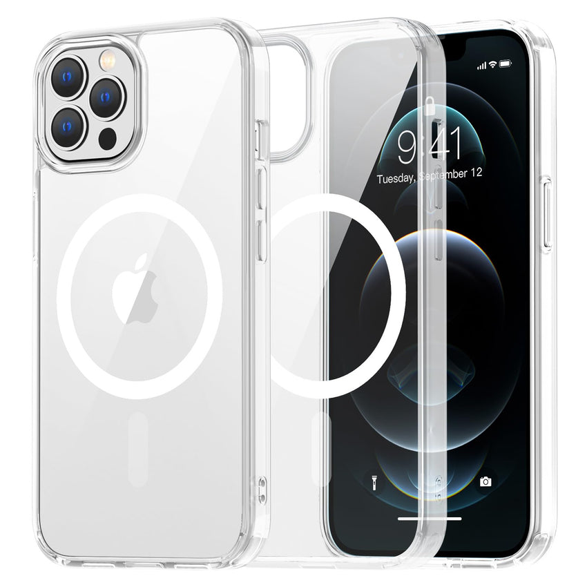 SUPFINE Magnetic for iPhone 13 case & iPhone 14 case, [Compatible with MagSafe][Clear Hard Back with Soft TPU Frame][12FT Military Grade Drop Protection] Shockproof Phone Case,Clear Pink - 7DAY'S