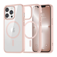SUPFINE Magnetic for iPhone 13 case & iPhone 14 case, [Compatible with MagSafe][Clear Hard Back with Soft TPU Frame][12FT Military Grade Drop Protection] Shockproof Phone Case,Clear Pink - 7DAY'S