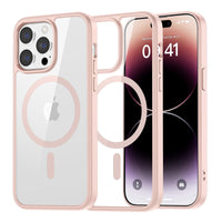 SUPFINE Magnetic for iPhone 13 case & iPhone 14 case, [Compatible with MagSafe][Clear Hard Back with Soft TPU Frame][12FT Military Grade Drop Protection] Shockproof Phone Case,Clear Pink - 7DAY'S