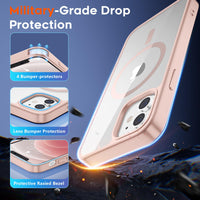 SUPFINE Magnetic for iPhone 13 case & iPhone 14 case, [Compatible with MagSafe][Clear Hard Back with Soft TPU Frame][12FT Military Grade Drop Protection] Shockproof Phone Case,Clear Pink - 7DAY'S