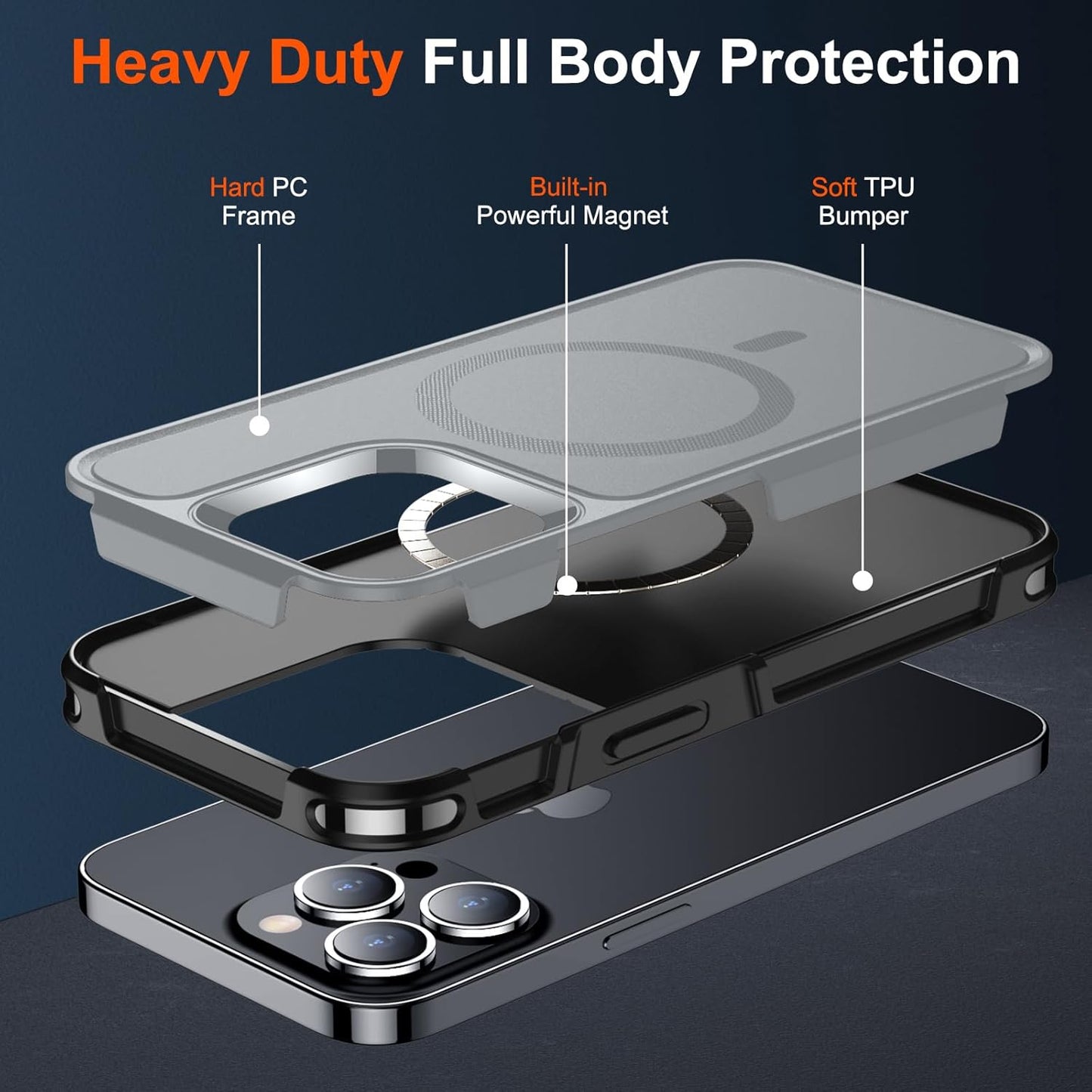 SUPFINE Magnetic for iPhone 13 Pro Case, [Compatible with MagSafe][10 FT Military Grade Drop Protection] [Dual Layer Structure Protection] Heavy Duty Full - Body Shockproof Phone Case,Gray - 7DAY'S