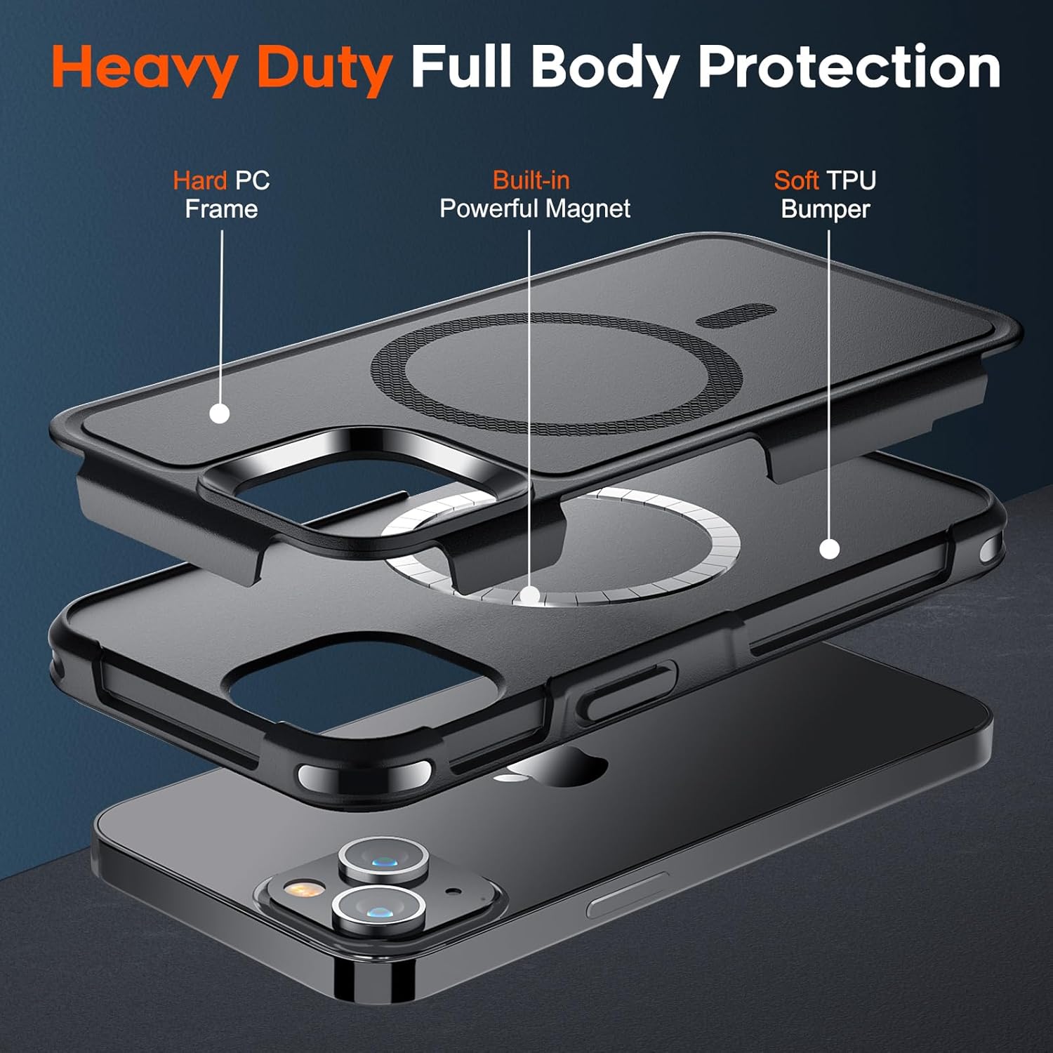 SUPFINE Magnetic for iPhone 14 Case & iPhone 13 Case (Compatible with MagSafe) (Dual Layer Structure Protection) (12 FT Military Grade Drop Protection) Heavy Duty Shockproof Phone Case, Black - 7DAY'S