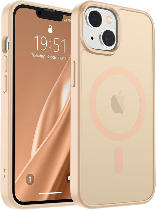 SUPFINE Magnetic for iPhone 14 Case & iPhone 13 Case (Compatible with MagSafe) (Military Grade Drop Protection) Slim Translucent Matte Shockproof Phone Cover,Sand Pink