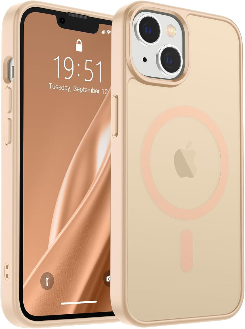 SUPFINE Magnetic for iPhone 14 Case & iPhone 13 Case (Compatible with MagSafe) (Military Grade Drop Protection) Slim Translucent Matte Shockproof Phone Cover,Sand Pink - 7DAY'S