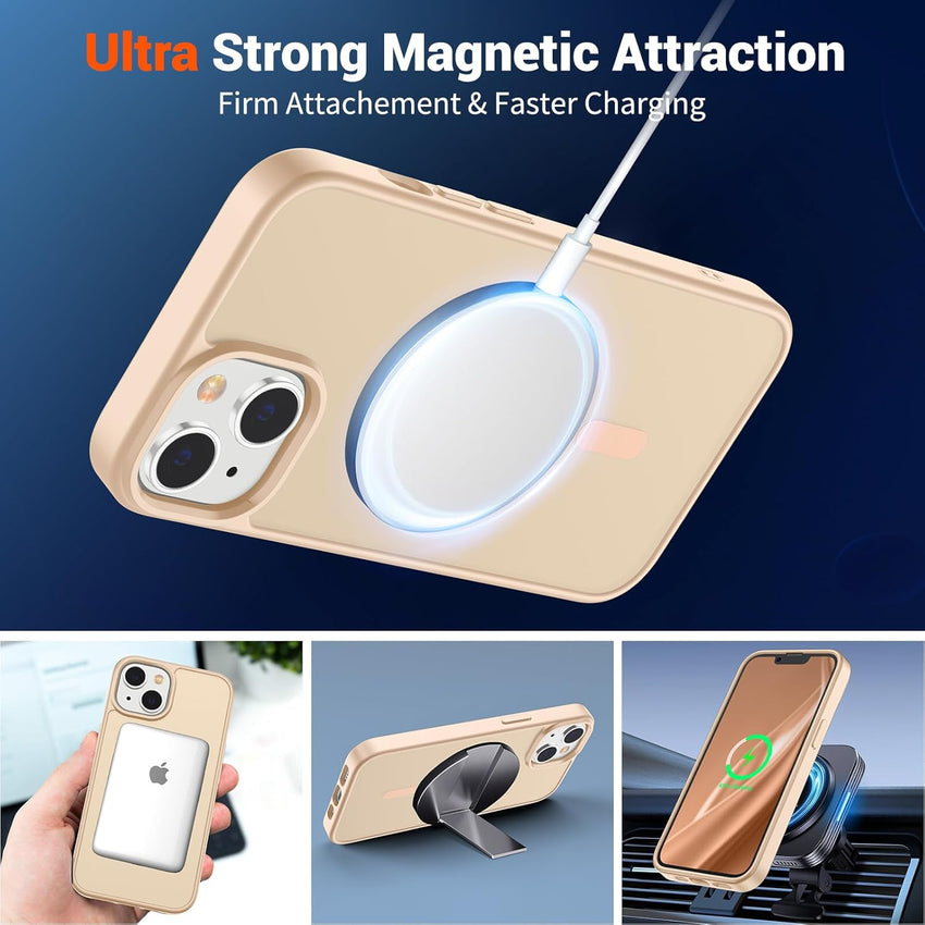 SUPFINE Magnetic for iPhone 14 Case & iPhone 13 Case (Compatible with MagSafe) (Military Grade Drop Protection) Slim Translucent Matte Shockproof Phone Cover,Sand Pink - 7DAY'S