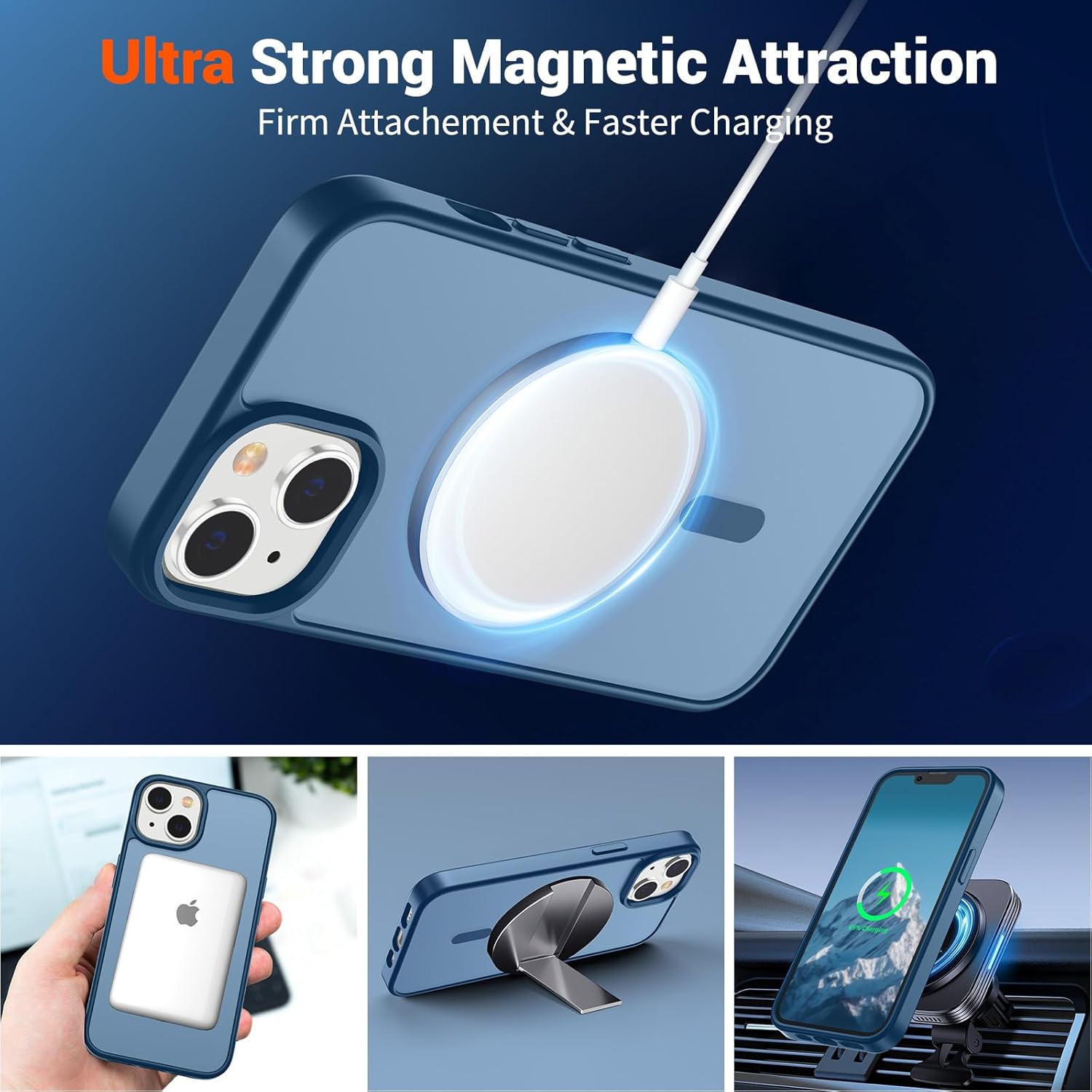 SUPFINE Magnetic for iPhone 14 Case & iPhone 13 Case (Compatible with MagSafe)(Military Grade Drop Protection) Slim Translucent Matte Shockproof with Anti - Fingerprint Phone Case,Deep Blue - 7DAY'S