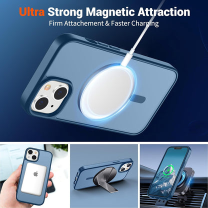 SUPFINE Magnetic for iPhone 14 Case & iPhone 13 Case (Compatible with MagSafe)(Military Grade Drop Protection) Slim Translucent Matte Shockproof with Anti - Fingerprint Phone Case,Deep Blue - 7DAY'S