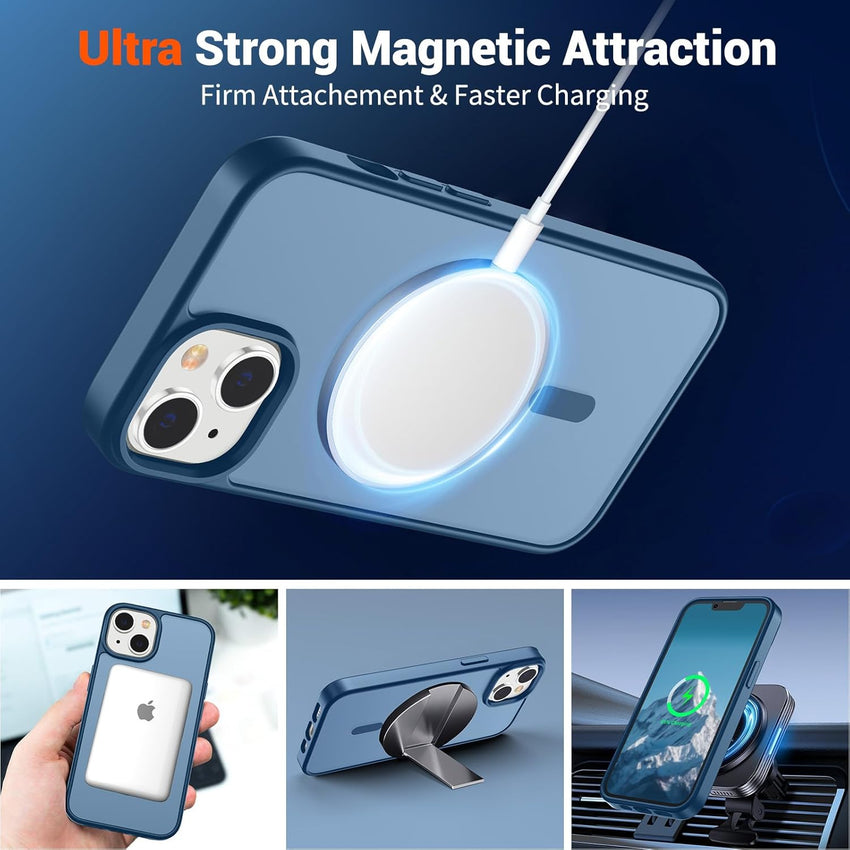 SUPFINE Magnetic for iPhone 14 Case & iPhone 13 Case (Compatible with MagSafe)(Military Grade Drop Protection) Slim Translucent Matte Shockproof with Anti - Fingerprint Phone Case,Deep Blue - 7DAY'S