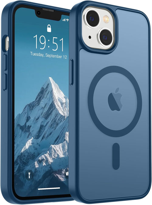 SUPFINE Magnetic for iPhone 14 Case & iPhone 13 Case (Compatible with MagSafe)(Military Grade Drop Protection) Slim Translucent Matte Shockproof with Anti-Fingerprint Phone Case,Deep Blue