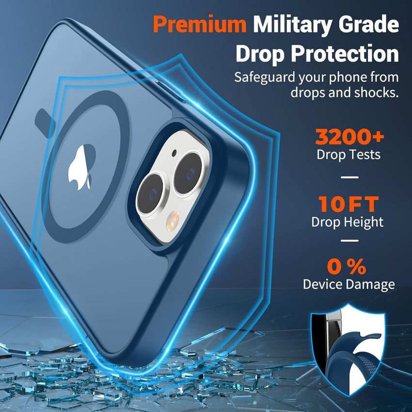 SUPFINE Magnetic for iPhone 14 Case & iPhone 13 Case (Compatible with MagSafe)(Military Grade Drop Protection) Slim Translucent Matte Shockproof with Anti - Fingerprint Phone Case,Deep Blue - 7DAY'S