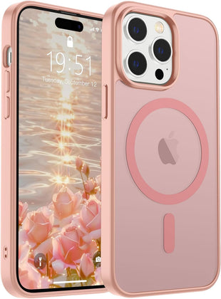 SUPFINE Magnetic for iPhone 14 Pro Case (Compatible with MagSafe) (Military Grade Drop Protection) Slim Translucent Matte Shockproof with Anti-Fingerprint Phone Case,Pink