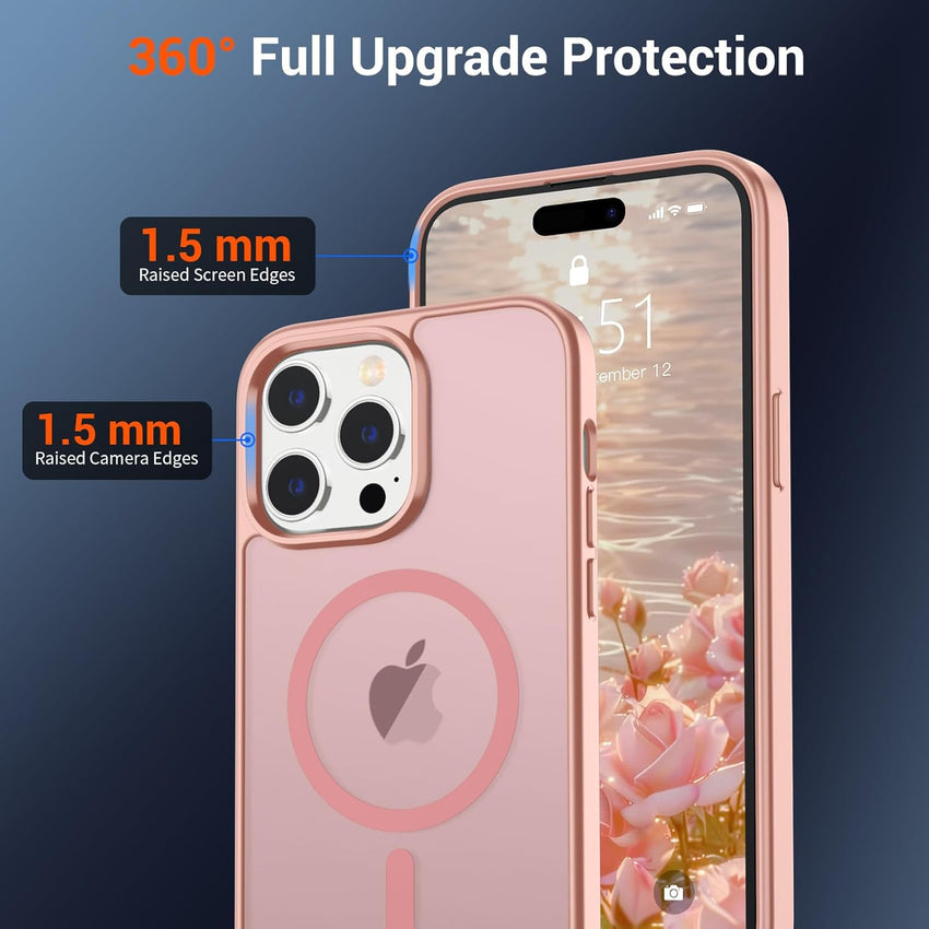 SUPFINE Magnetic for iPhone 14 Pro Case (Compatible with MagSafe) (Military Grade Drop Protection) Slim Translucent Matte Shockproof with Anti - Fingerprint Phone Case,Pink - 7DAY'S