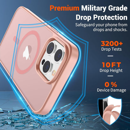 SUPFINE Magnetic for iPhone 14 Pro Case (Compatible with MagSafe) (Military Grade Drop Protection) Slim Translucent Matte Shockproof with Anti - Fingerprint Phone Case,Pink - 7DAY'S