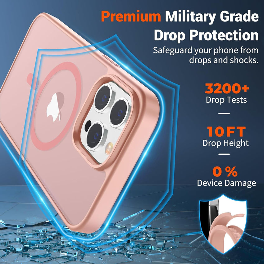 SUPFINE Magnetic for iPhone 14 Pro Case (Compatible with MagSafe) (Military Grade Drop Protection) Slim Translucent Matte Shockproof with Anti - Fingerprint Phone Case,Pink - 7DAY'S
