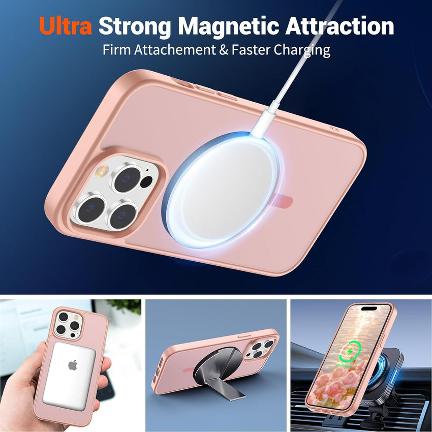 SUPFINE Magnetic for iPhone 14 Pro Case (Compatible with MagSafe) (Military Grade Drop Protection) Slim Translucent Matte Shockproof with Anti - Fingerprint Phone Case,Pink - 7DAY'S