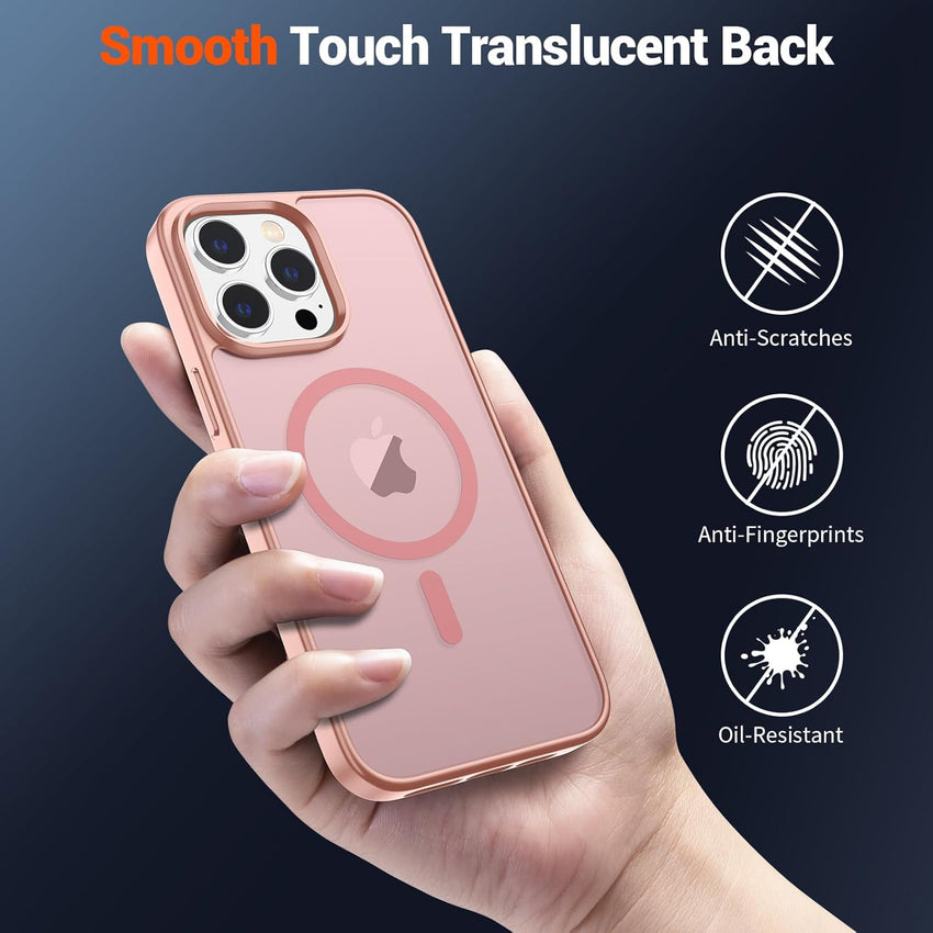 SUPFINE Magnetic for iPhone 14 Pro Case (Compatible with MagSafe) (Military Grade Drop Protection) Slim Translucent Matte Shockproof with Anti - Fingerprint Phone Case,Pink - 7DAY'S