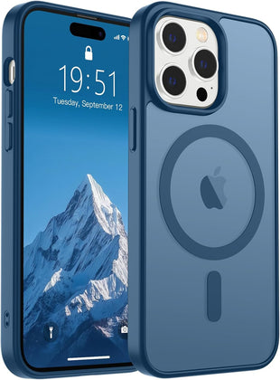 iPhone 14 Pro Case (Compatible with MagSafe) (Military Grade Drop Protection) Slim Translucent Matte Shockproof with Anti-Fingerprint Phone Case,Deep Blue