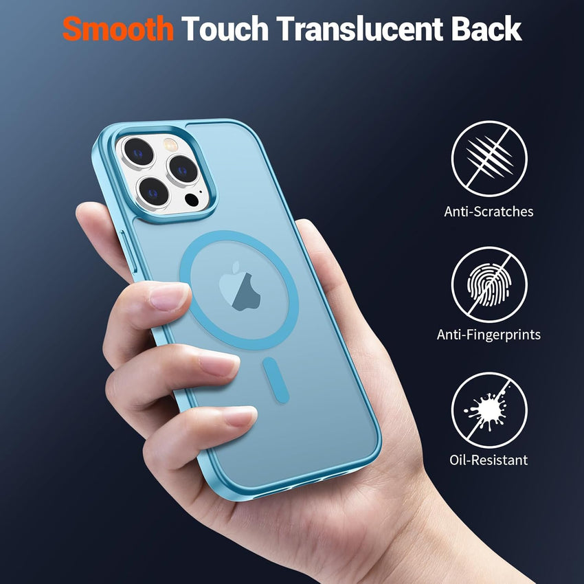 SUPFINE Magnetic for iPhone 14 Pro Max Case (Compatible with MagSafe) (Military Grade Drop Protection) Slim Translucent Matte Shockproof with Anti - Fingerprint Phone Case,Light Blue - 7DAY'S
