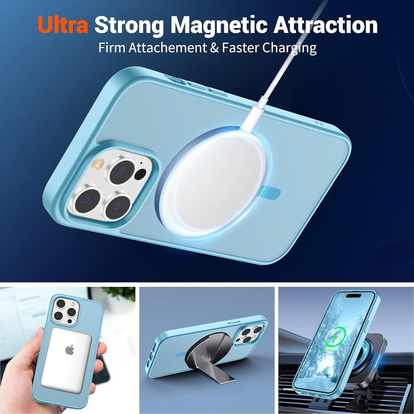 SUPFINE Magnetic for iPhone 14 Pro Max Case (Compatible with MagSafe) (Military Grade Drop Protection) Slim Translucent Matte Shockproof with Anti - Fingerprint Phone Case,Light Blue - 7DAY'S