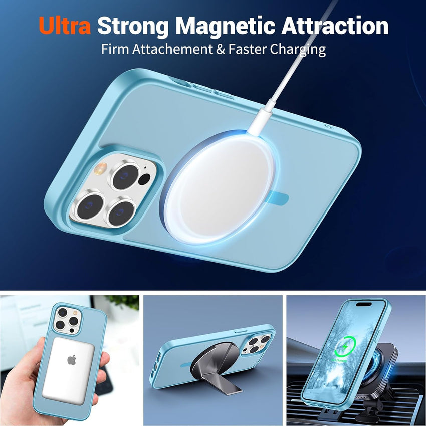 SUPFINE Magnetic for iPhone 14 Pro Max Case (Compatible with MagSafe) (Military Grade Drop Protection) Slim Translucent Matte Shockproof with Anti - Fingerprint Phone Case,Light Blue - 7DAY'S