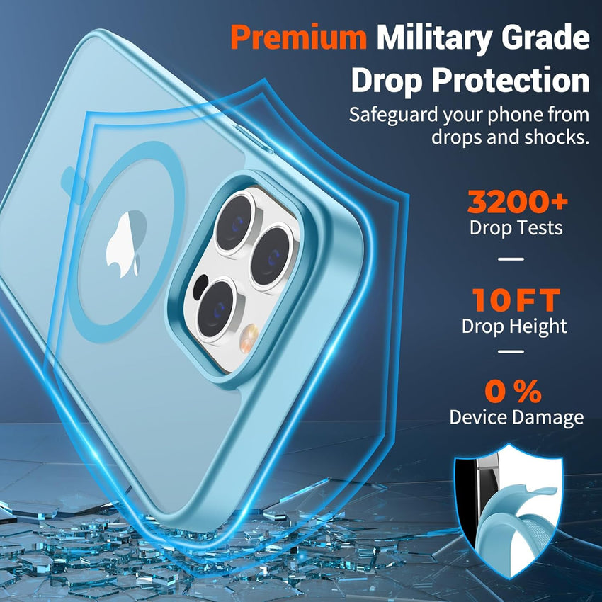 SUPFINE Magnetic for iPhone 14 Pro Max Case (Compatible with MagSafe) (Military Grade Drop Protection) Slim Translucent Matte Shockproof with Anti - Fingerprint Phone Case,Light Blue - 7DAY'S