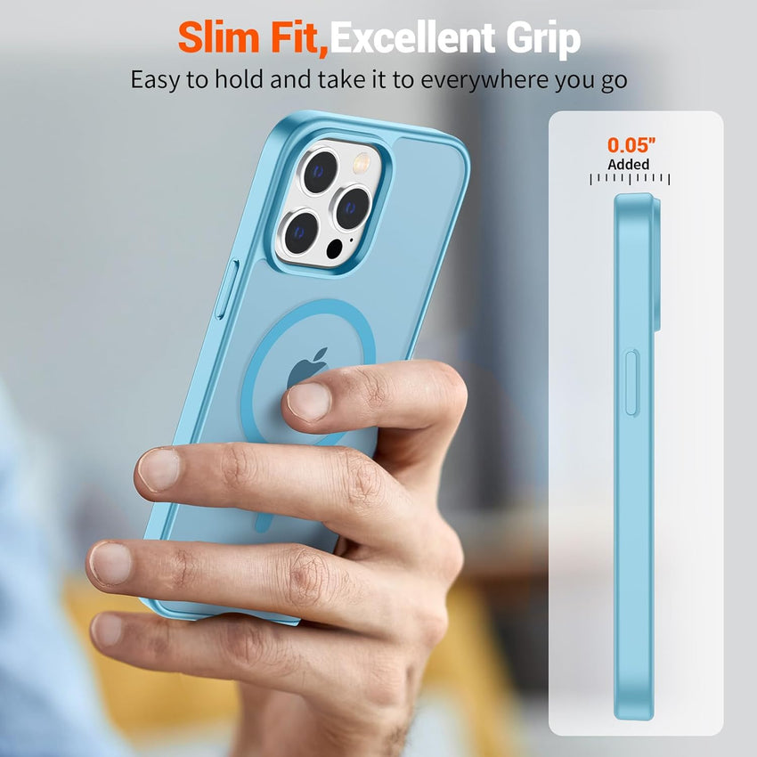 SUPFINE Magnetic for iPhone 14 Pro Max Case (Compatible with MagSafe) (Military Grade Drop Protection) Slim Translucent Matte Shockproof with Anti - Fingerprint Phone Case,Light Blue - 7DAY'S