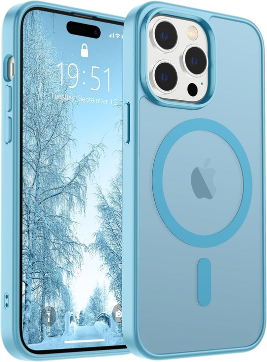 SUPFINE Magnetic for iPhone 14 Pro Max Case (Compatible with MagSafe) (Military Grade Drop Protection) Slim Translucent Matte Shockproof with Anti - Fingerprint Phone Case,Light Blue - 7DAY'S